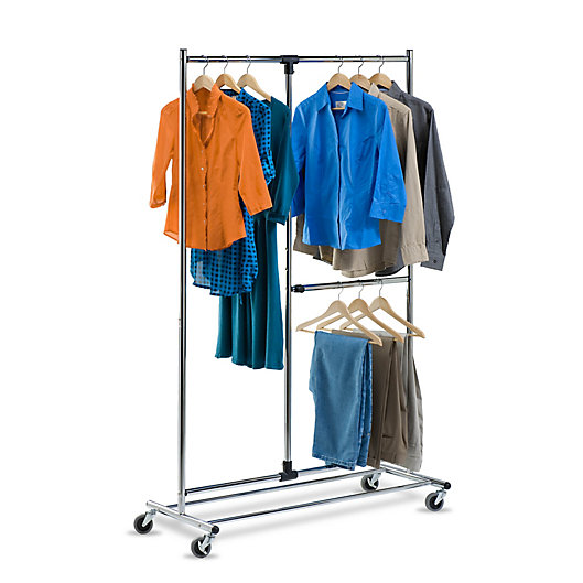 Alternate image 1 for Honey-Can-Do® 80-Inch Dual Bar Adjustable Rolling Garment Rack in Chrome