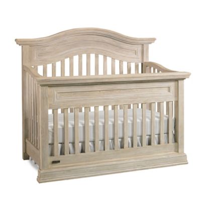 white washed baby crib