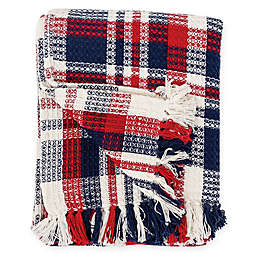 Harbor Plaid Cotton Throw Blanket in Red/Blue