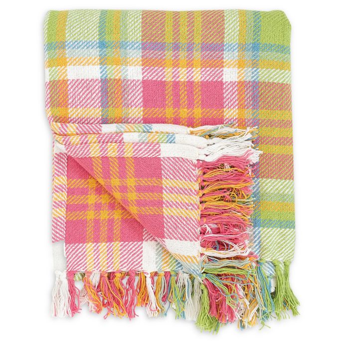 Plaid Palm Throw Blanket in Pink | Bed Bath & Beyond