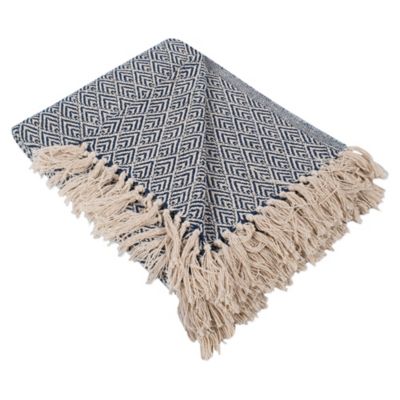 Diamond Fringe Throw Blanket in Blue