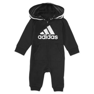 adidas&reg; Size 3M Hooded Coverall in Black. View a larger version of this product image.