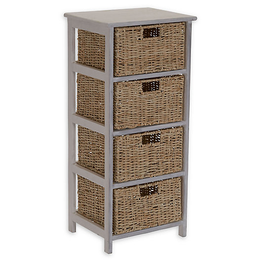 Alternate image 1 for Household Essentials® Whitewash 4-Basket Storage Tower in White/Brown