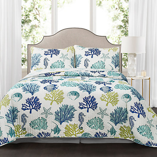 Alternate image 1 for Lush Décor Coastal Reef Reversible Full/Queen Quilt Set in Navy