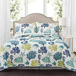 Lush Décor Coastal Reef Reversible King Quilt Set in Navy