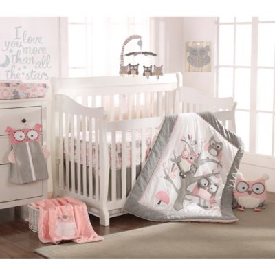 pink and gray crib bedding set