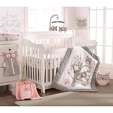 Levtex Baby&reg; Night Owl 5-Piece Crib Bedding Set in Pink/Grey. View a larger version of this product image.