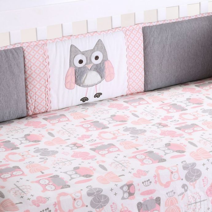 Levtex Baby Night Owl 4 Piece Crib Bumper Set In Pink Grey Bed