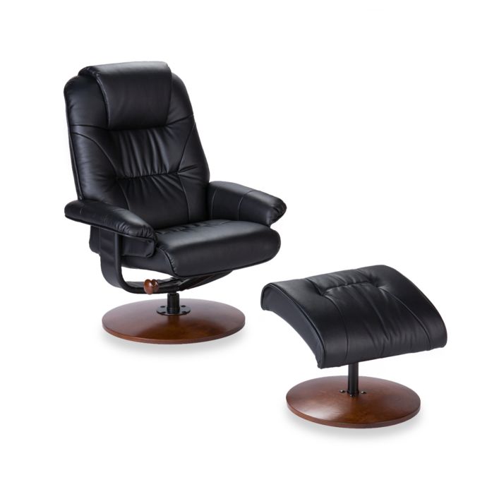 Southern Enterprises Modern Leather Recliner And Ottoman Set