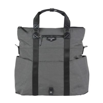 black and grey diaper bag