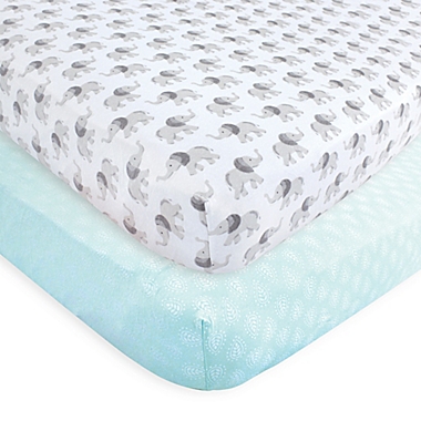 Hudson Baby&reg; 2-Pack Elephant Fitted Crib Sheets in Grey Multi. View a larger version of this product image.