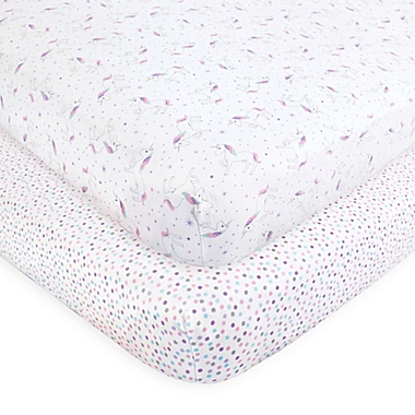 Hudson Baby&reg; 2-Pack Magical Unicorn Fitted Crib Sheets in Pink. View a larger version of this product image.