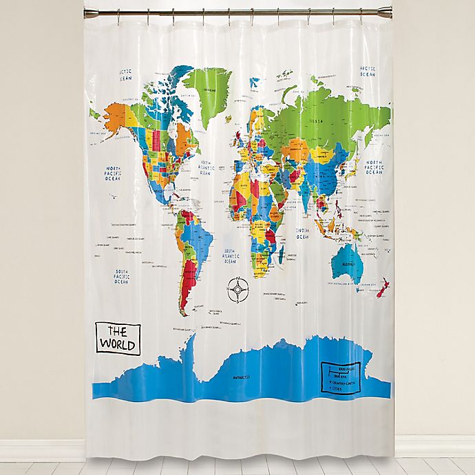 Skl Home The World Vinyl Shower Curtain, World Map Shower Curtain Fabric