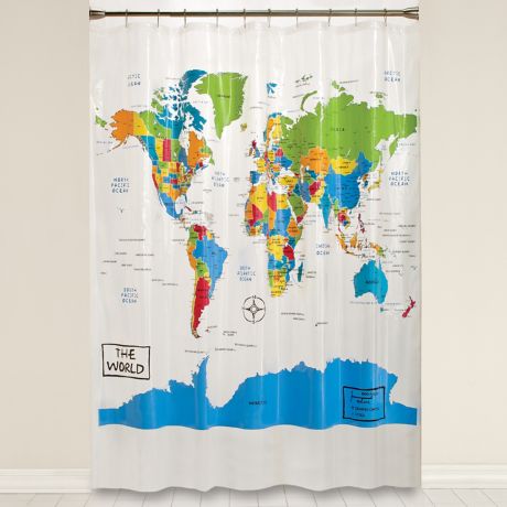 Map Of World Shower Curtain The World Vinyl Shower Curtain | Bed Bath & Beyond