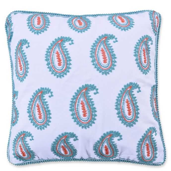 Levtex Home Linda Paisley Square Throw Pillow In White Teal Bed