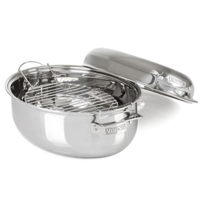 Viking&reg; 3-Ply Stainless Steel 8.5 qt. Oval Roaster with Metal Lid and Rack