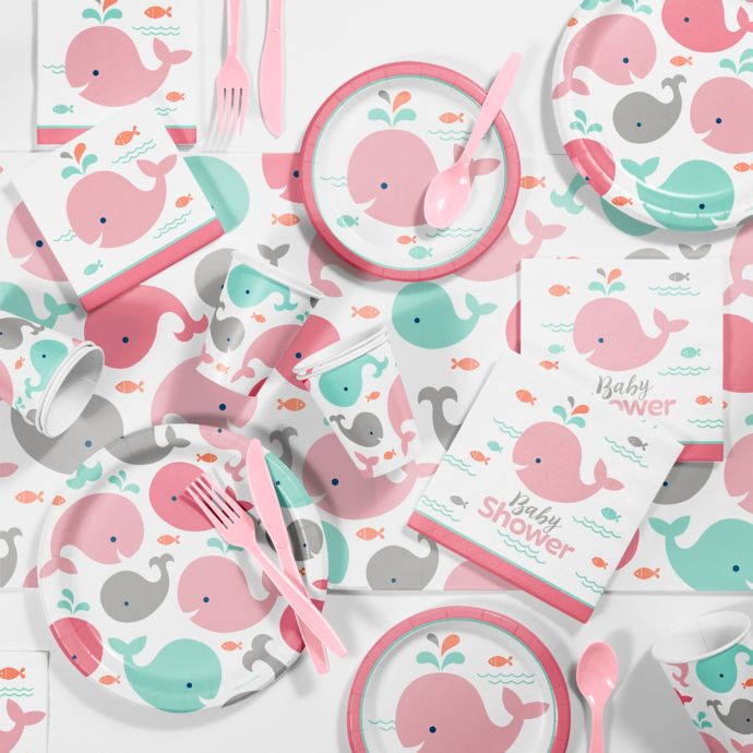 Creative Converting 81 Piece Pink Baby Whale Baby Shower Kit