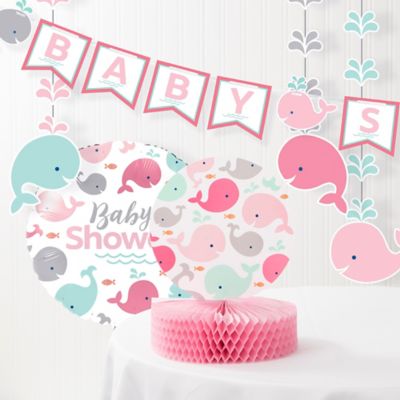 pink baby shower plates