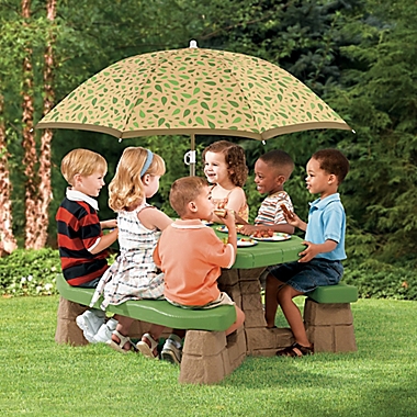 Step2&reg; Naturally Playful Picnic Table with Umbrella in Green. View a larger version of this product image.