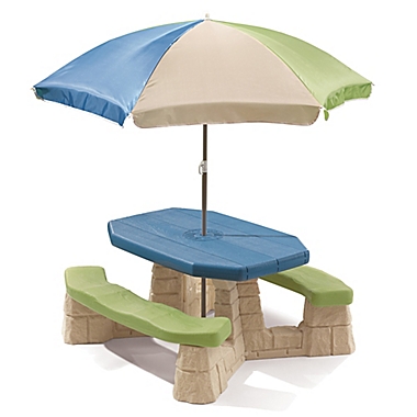 Step2&reg; Naturally Playful Picnic Table with Umbrella in Blue. View a larger version of this product image.