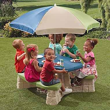 Step2&reg; Naturally Playful Picnic Table with Umbrella in Blue. View a larger version of this product image.