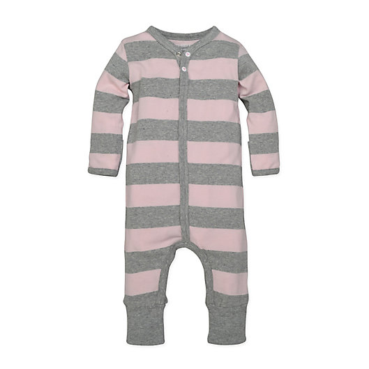 Alternate image 1 for Burt's Bees Baby® Preemie Rugby Stripe Coverall in Pink