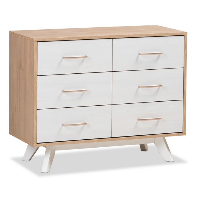 Baxton Studio Helena 6 Drawer Dresser In Natural Oak Whitewashed