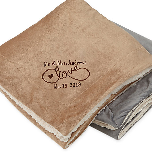 Alternate image 1 for Warmhearted Wedding Embroidered Sherpa Blanket