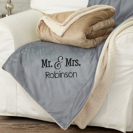 Alternate image 1 for Mr. and Mrs. Embroidered Sherpa Blanket