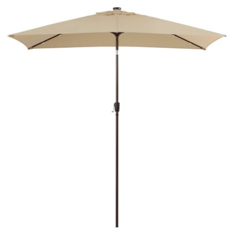 11 Foot Rectangular Solar Aluminum Patio Umbrella In Natural Bed