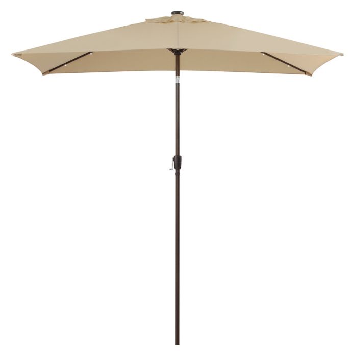 11 Foot Rectangular Solar Aluminum Patio Umbrella In Natural Bed