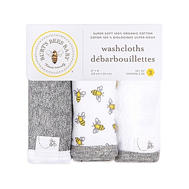 Burt&#39;s Bees Baby&reg; 3-Pack Organic Cotton Washcloths in Cloud. View a larger version of this product image.