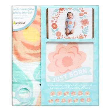 Pearhead&reg; Watch Me Grow Floral Muslin Photo Blanket. View a larger version of this product image.