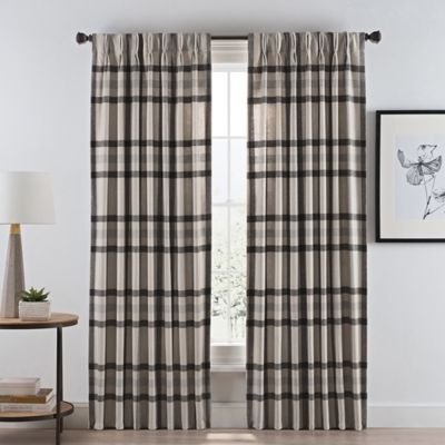 Wool Plaid Pinch Pleat/Back Tab Room Darkening Window Curtain Panel ...