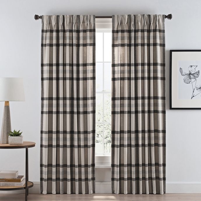 Wool Plaid Pinch Pleat Back Tab Room Darkening Window Curtain