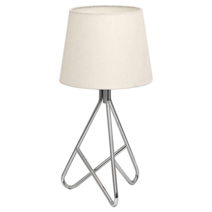 Geometric Table Lamp In Chrome With White Linen Shade Bed Bath Beyond