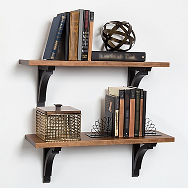 Kate and Laurel Corblynd Wooden Wall Shelf in Brown/Black. View a larger version of this product image.