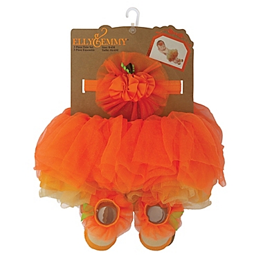 Elly &amp; Emmy Size 0-6M 3-Piece Halloween Tutu, Headband, and Bootie Set in Orange. View a larger version of this product image.