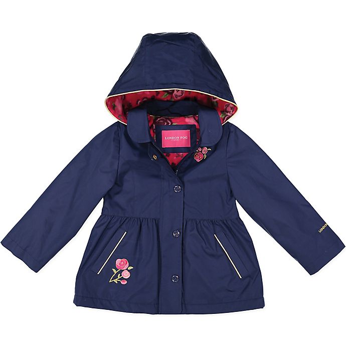 London Fog® Rose Embroidered Trench Coat in Navy | Bed Bath & Beyond