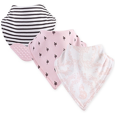 Yoga Sprout 3-Pack Lace Garden Bandana Bib With Teether in Pink. View a larger version of this product image.