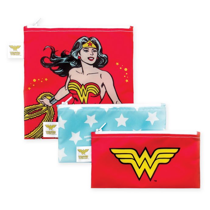 Bumkins Dc Comics Wonder Woman 3 Piece Reusable Snack Bags Set