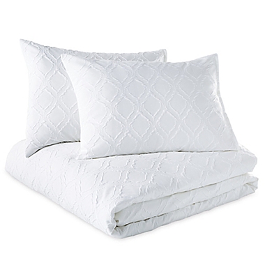 Microsculpt Ogee Full/Queen Duvet Cover Set in White. View a larger version of this product image.
