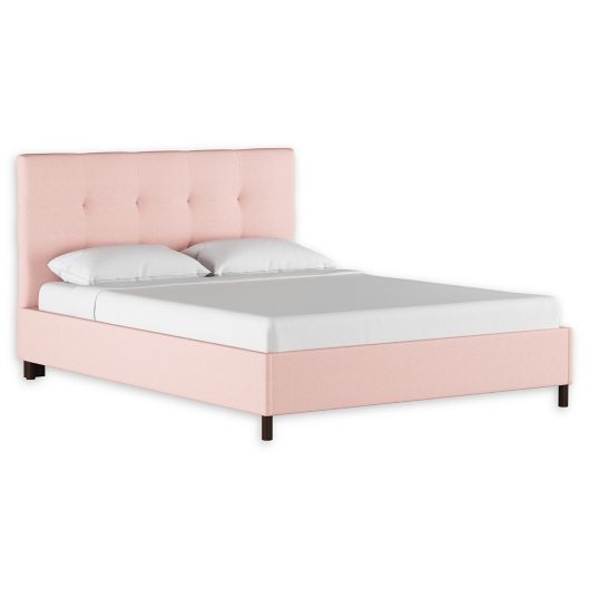 Skyline Furniture Cole Queen Upholstered Platform Bed in Zuma Rose Quartz