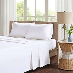 Madison Park 200-Thread-Count Peached Percale Cotton Queen Sheet Set in White