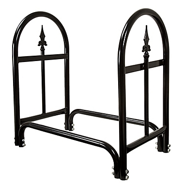 Pure Garden Fireplace Log Rack with Finials in Black. View a larger version of this product image.