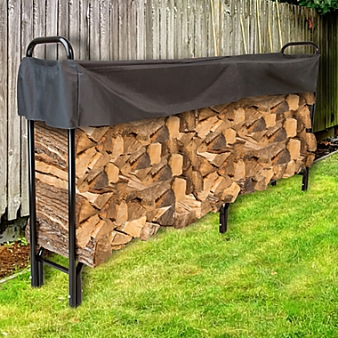 Pure Garden 8-Foot Firewood Log Rack with Cover in Black. View a larger version of this product image.