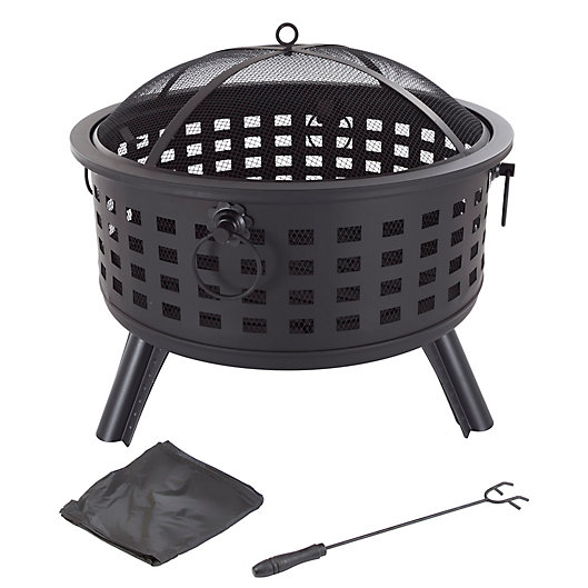 Alternate image 1 for Pure Garden Wood 26-Inch Round Metal Burning Fire Pit in Bronze
