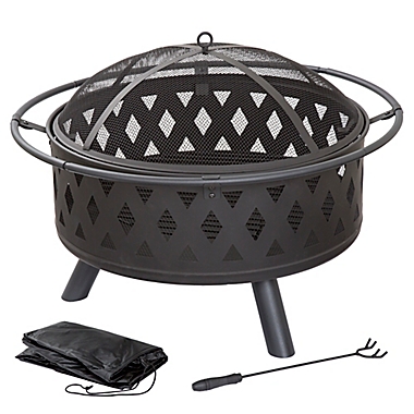 Pure Garden Wood Burning 32-Inch Round Crossweave Fire Pit in Black. View a larger version of this product image.