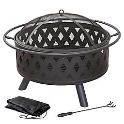 Pure Garden Wood Burning 32-Inch Round Crossweave Fire Pit in Black
