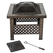 Pure Garden Wood Burning 26-Inch Woven Metal Square Fire Pit in Black